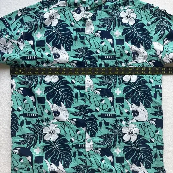 Rum Reggae Medical Shark Orca Shirt Mens Medium Teal Cotton Excellent Condition - Picture 12 of 16